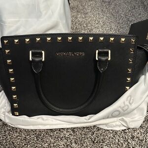 Michael Kors Black and Gold Studded Satchel